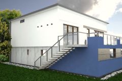 004. ELEWACJA BETON, BIEL NIEBIESKI DREWNO, FACADE CONCRETE, WHITE, BLUE, WOOD