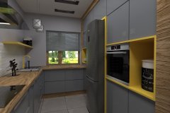 0028. Kuchnia industrialna szara drewno i żółty Kitchen industrial grey wood and yellow