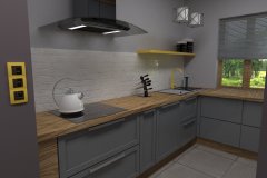 0029. Kuchnia industrialna szara drewno i żółty Kitchen industrial grey wood and yellow