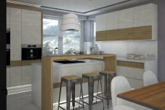 0049. KUCHNIA MAGNOLIA WYSOKI POLYSK DREWNO BIALY KITCHEN WOOD ECRU WHITE HIGH GLOSS