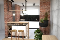 137.-kuchnia-loft-czarny-biały-połysk-granit-drewno-cegla