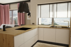 172.-kuchnia-biala-polysk-z-drewnem-i-czarnymi-elementami-polwysep-kuchenny-drewniane-hokery