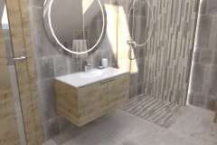 0035. łazienka szare płytki z drewnem umywalka nablatowa