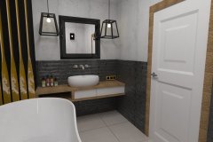 0065. łazienka szaro czarna ze słotym akcentem a la loft bathroom