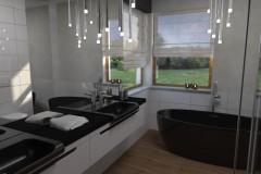 0096  lazienka w szarościach i bielach z czarna armatura bathroom grey and white with black sink