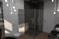 0098. lazienka w szarościach i bielach z czarna armatura bathroom grey and white with black sink