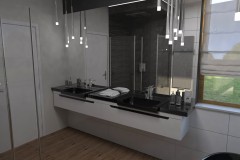0099. lazienka w szarościach i bielach z czarna armatura bathroom grey and white with black sink
