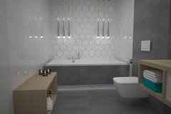 0104. lazienka szaro biala beton hexagon, bathroom grey white concrete