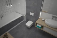 0106. lazienka szaro biala beton hexagon, bathroom grey white concrete