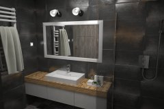 125. lazienka czarna prysznic szyba drewno mozaika zabudowana pralka bathroom black shower glass mosaic