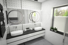 231.-lazienka-czarno-biala-patchwork-prysznic-dwie-umywalki-okrągłe-lampy