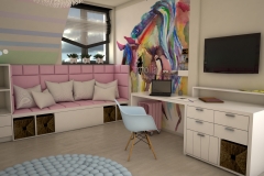 0034. pokoj dla dziewczynki tecza rozowy kon bialy drewno room for girl rainbow pink pony horse white wood