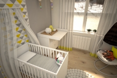 045. pokoj dzieciecy bialy szary zolty children room white grey yellow