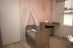 049. pokoj dzieciecy rozowy pomaranczowy brazowy drewno children room pink orange brown wood