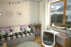 051. pokoj dzieciecy szary zielony rozowy bialy drewno children room grey green pink white wood