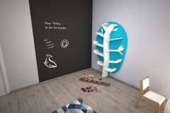 060. pokoj dzieciecy polka drzewko timoore turkusowy farba tablicowa drewno lozko domek children room tree shelf wood