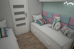 064. pokoj dzieciecy z tapicerowanm oparciem bialy turkusowy rozowy meble ikea cottonballs children room pink green white