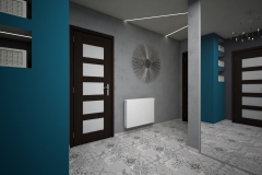0012. przedpokoj szary turkusowy plytki patchwork hall grey concrete patchwork tile