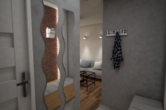 019. przedpokoj szary drewno cegla lustro wieszak hall grey wood brick mirror hanger