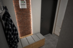 020. przedpokoj szary drewno cegla lustro wieszak hall grey wood brick mirror hanger