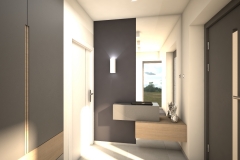 023. przedpokoj szary drewno lustro beton hall grey wood concrete