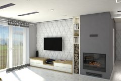 0051. SALON BETON DREWNO SZARY BIALY FIOLETOWY LIVINGROOM CONCRETE WOOD GREY WHITE VIOLET