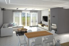 0052. SALON BETON DREWNO SZARY BIALY FIOLETOWY LIVINGROOM CONCRETE WOOD GREY WHITE VIOLET