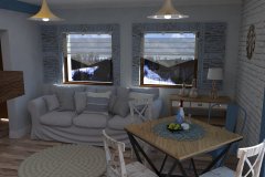 0055. salon z kominkiem bialy drewno kredens prowansalski living room white fireplace wood