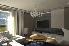 0058. salon beton braz biale plytki polysk drewno livingroom concrete brown white tiles gloss wood