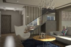 0059. salon beton braz biale plytki polysk drewno livingroom concrete brown white tiles gloss wood