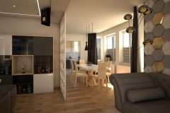 0063. salon beton jasne drewno szary bialy polysk zloty livingroom concrete light wood white gloss gold