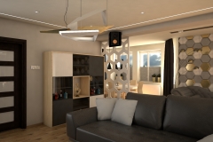 0065. salon beton jasne drewno szary bialy polysk zloty livingroom concrete light wood white gloss gold