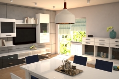 066. salon szary beton bialy polysk grafitowy drewno livingroom grey concrete white gloss wood