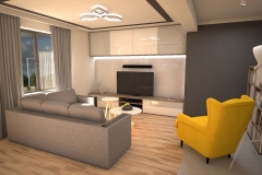 072. salon z jadalnia drewno szary bezowy klatka schodowa livingroom dining room wood staircase grey beige