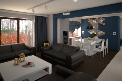 083. salon czarny granatowy beton drewno hexagony zloty livingroom black dark blue concrete hexagons wood