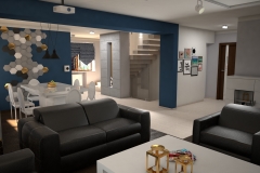 084. salon czarny granatowy beton drewno hexagony zloty livingroom black dark blue concrete hexagons wood