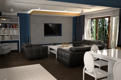 085. salon czarny granatowy beton drewno hexagony zloty livingroom black dark blue concrete hexagons wood