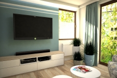 091. salon biala cegla drewno ikea meble granatowy zielonylivingroom white bricks wood ikeas furniture dark blue green