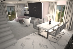 094. salon szary beton czarny bialy rozowe zloto nowoczesny livingroom modern white grey black pink gold concrete