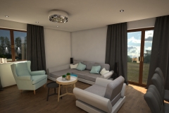 096. salon drewno szary turkusowy bialy loft livingroom wood turqoise white