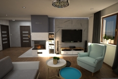 097. salon drewno szary turkusowy bialy loft livingroom wood turqoise white