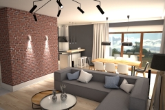 102. salon loft cegla jadalnia drewno livingroom industrial wood brick