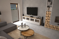 103. salon loft cegla jadalnia drewno kominek livingroom industrial wood brick fireplace