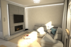 106.  salon z biokominkiem beton drewno jasny livingroom bio fireplace concrete wood light