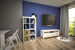 111. salon meble ikea kallax granatowy szary livingroom dark blue white wood