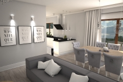 112. salon z jadalnia glamour jasny bialy szary szklo livingroom dining room light white grey glass