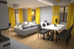 115. salon z zoltym akcentem szare dodatki drewno bialy livingroom yellow accent grey deco wood white