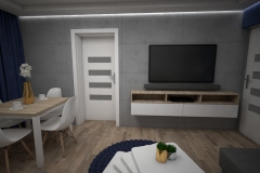 120. salon beton dab sonoma szary granatowy drewno livingroom concrete grey wood oak