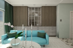150.-salon-z-kominkiem-turkusowa-sofa-biel-drewno-marmur
