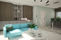 151.-salon-z-kominkiem-turkusowa-sofa-biel-drewno-marmur